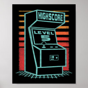 Póster Cumpleaños 5 años jugador retro nivel desbloqueado
