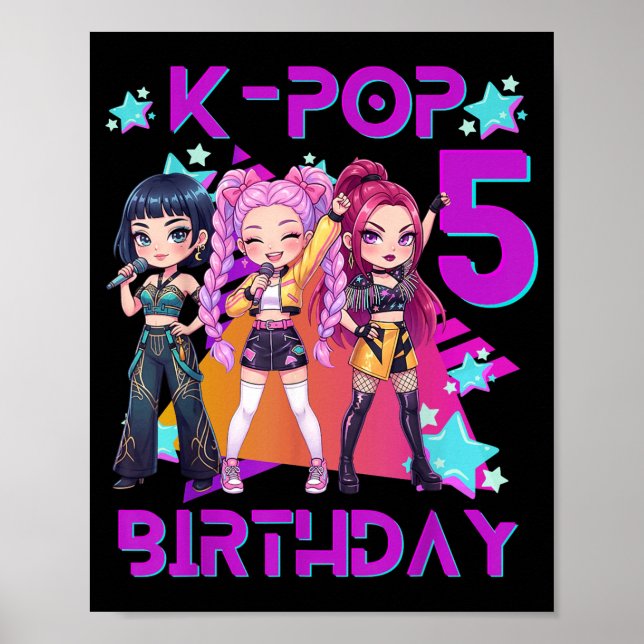 Póster Cumpleaños 5 Cute Chibi Kpop Divertido Cumpleaños  (Frente)