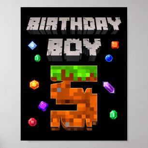 Póster Cumpleaños 5 niños chico 5 videojuego número pixel