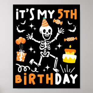 Póster cumpleaños 5 niños divertido esqueleto cumpleaños 