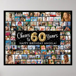 Póster Cumpleaños 60 92 Fotos Negro Oro Años de Cheers