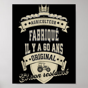 Póster Cumpleaños 60 Años Tractor Granjero Divertido Cita
