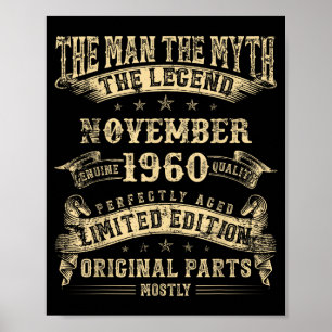 Póster Cumpleaños 65 para hombres Mitología de noviembre