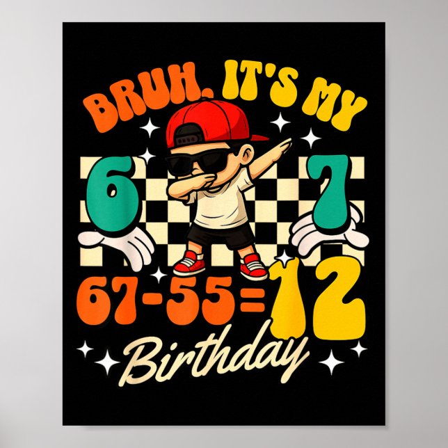 Póster Cumpleaños 67-5512 12 Cool Niño Partido de Dabbing (Frente)