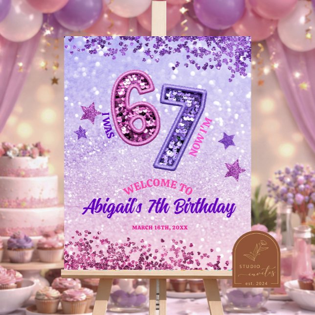 Póster Cumpleaños 67 Fiesta de Purpurina Rosa y Morado (Subido por el creador)