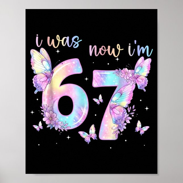 Póster Cumpleaños 6 7 niña mariposa 7º cumpleaños (Frente)