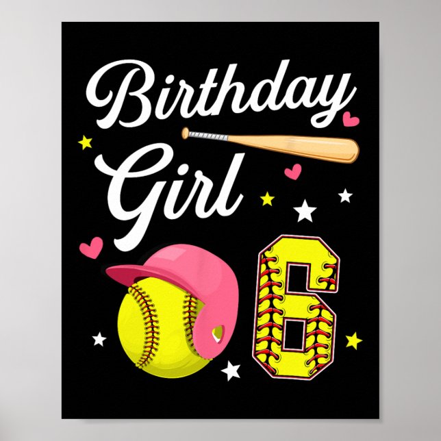Póster Cumpleaños 6 Niña Softll Sexto Cumple 6 Años Seis  (Frente)