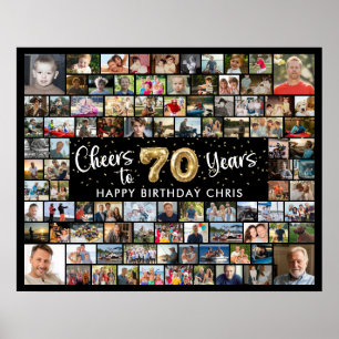 Póster Cumpleaños 70 92 Fotos Negro Oro Salud por Años
