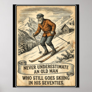 Póster Cumpleaños 70 del hombre va a esquiar esquiador vi