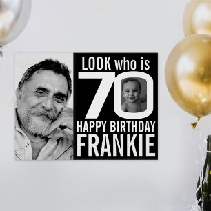 Póster cumpleaños 70 negro mira 70 foto personalizada aho