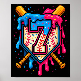 Póster Cumpleaños 7 de Hugvyn béisbol helado goteo número