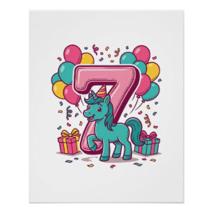 Póster Cumpleaños 7 del caballo Diseño de pony lindo vect