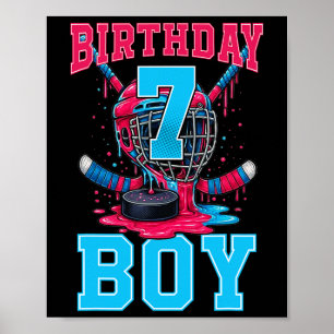 Póster Cumpleaños 7 Hockey Niño Helado Goteo 7 Años