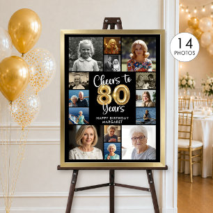 Póster Cumpleaños 80 14 Fotos Collage Brindis por 80 Años