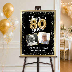 Póster Cumpleaños 80 Feliz 80 Años 2 Fotos Negro
