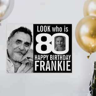 Póster cumpleaños 80 negro mira ahora y entonces foto per