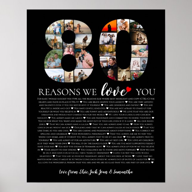 Póster cumpleaños 80 razones por las que te queremos abue (Frente)