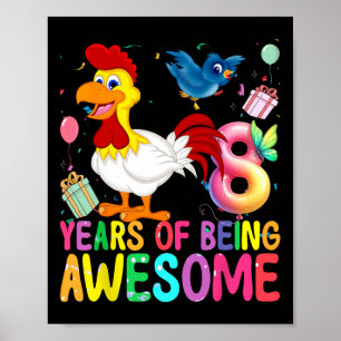 Póster Cumpleaños 8 Años Pollo Cumpleaños Niña 8 Pollo Pa