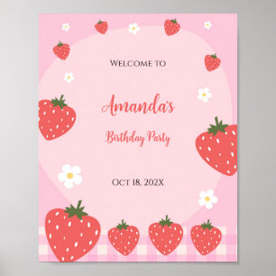 Póster Cumpleaños Adorable de Fresa Rosa