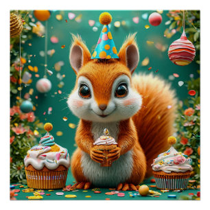 Póster Cumpleaños adorable de la ardilla