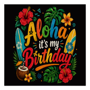 Póster Cumpleaños Aloha Hibisco Hawái