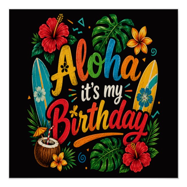 Póster Cumpleaños Aloha Hibisco Hawái (Anverso)