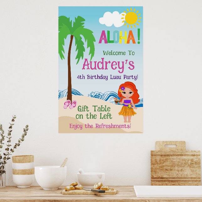 Póster Cumpleaños Aloha Luau (Cocina)