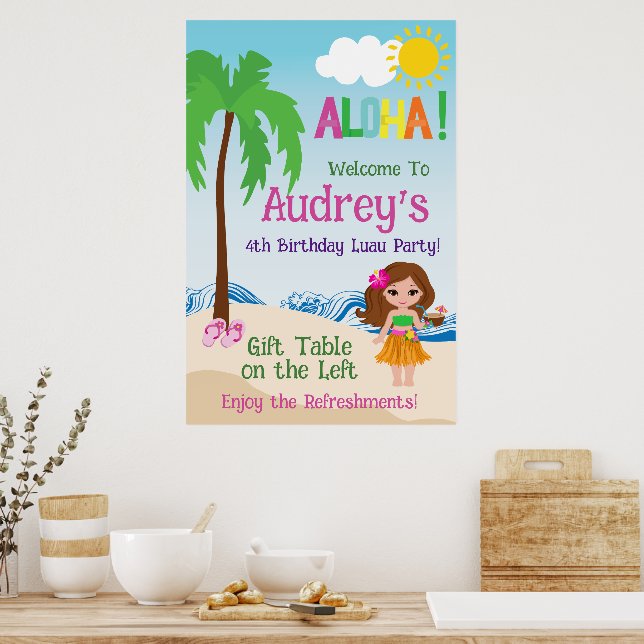 Póster Cumpleaños Aloha Luau (Cocina)
