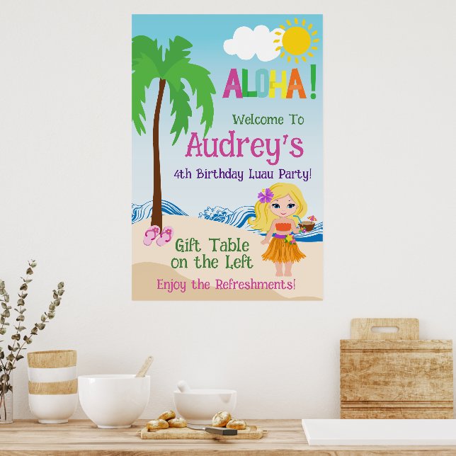 Póster Cumpleaños Aloha Luau (Cocina)