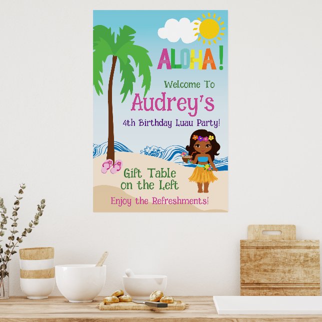 Póster Cumpleaños Aloha Luau (Cocina)