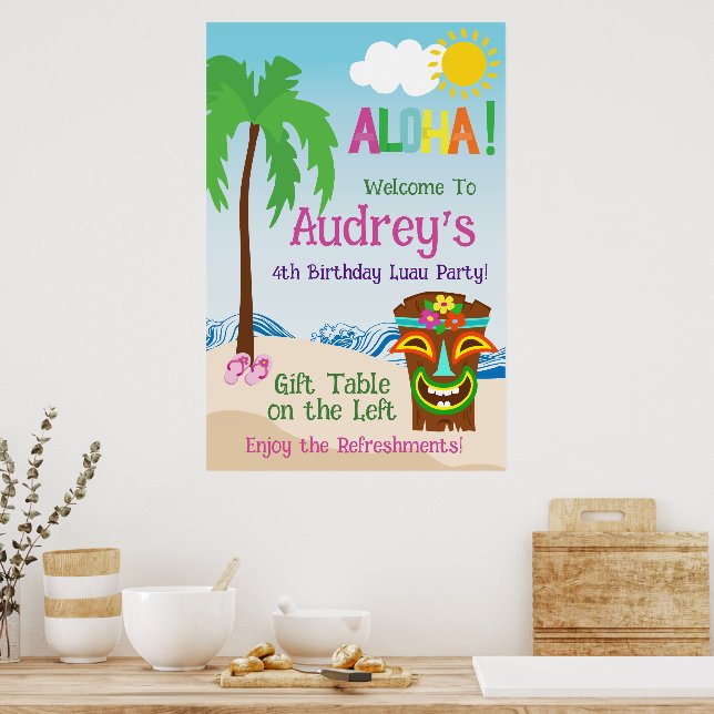 Póster Cumpleaños Aloha Luau (Cocina)