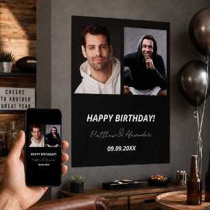Póster Cumpleaños amigos foto personalizada blanco negro