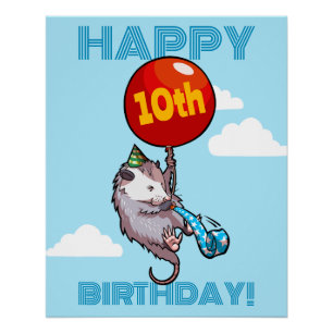 Póster Cumpleaños! Añadir el globo Edad Opossum y Rojo