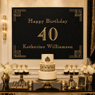 Póster Cumpleaños Art Deco Negro Dorado Rugiente 20's