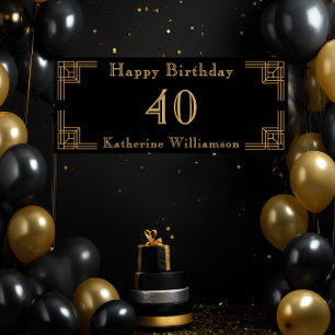 Póster Cumpleaños Art Deco negro dorado Rugiente 20's
