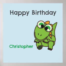 Póster Cumpleaños azul dinosaurios verdes lindos personal