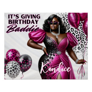 Póster Cumpleaños Baddie Rosa y Negro Glam Party Estampad