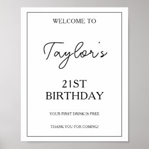 Póster Cumpleaños Bienvenida Personalizada Negro y Blanco