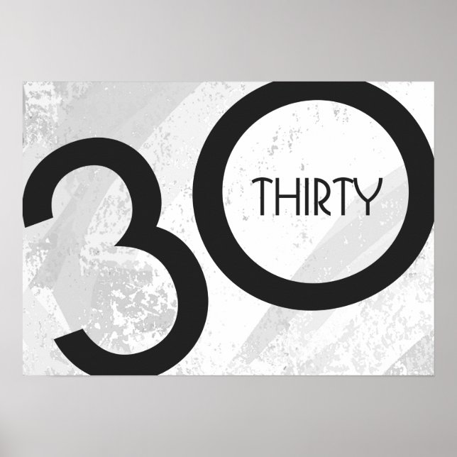 Póster Cumpleaños blanco de 30 décadas (Frente)