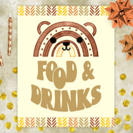 Póster Cumpleaños Boho Bosque Oso Comida y Bebidas 8x10