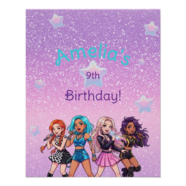 Póster Cumpleaños cantando K-Pop coreano (Anverso)
