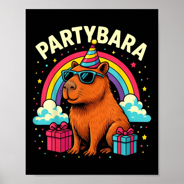 Póster Cumpleaños Capybara Tee Para Niños Divertidos Part (Frente)
