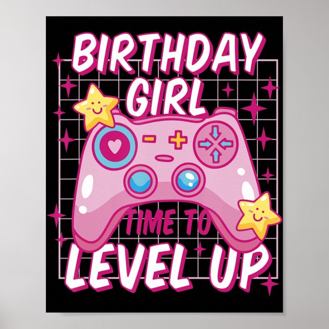 Póster Cumpleaños Chica Tiempo de Nivel de Videojuego Cum (Frente)