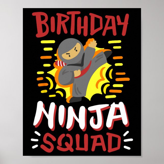 Póster Cumpleaños Chicas de Ninja Squad Karate Niños Bday (Frente)