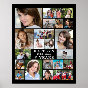 Póster Cumpleaños Colaje de Fotos Personalizado Simple 21