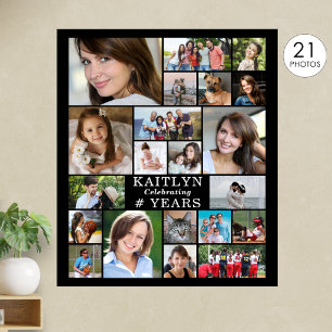 Póster Cumpleaños Colaje de Fotos Personalizado Simple 21