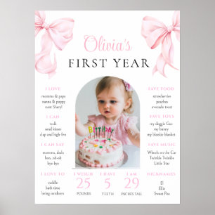 Póster Cumpleaños con lazo rosa, hito del primer año