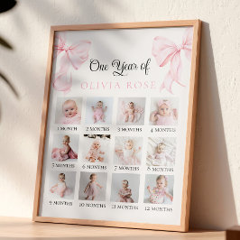 Póster Cumpleaños con tablero de fotos mensual de lazo ro
