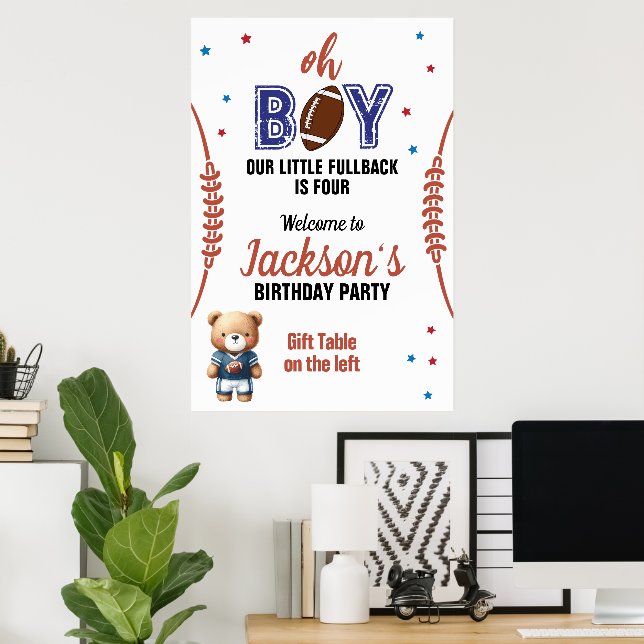 Póster Cumpleaños con tema de fútbol Oh Boy (Oficina en casa)