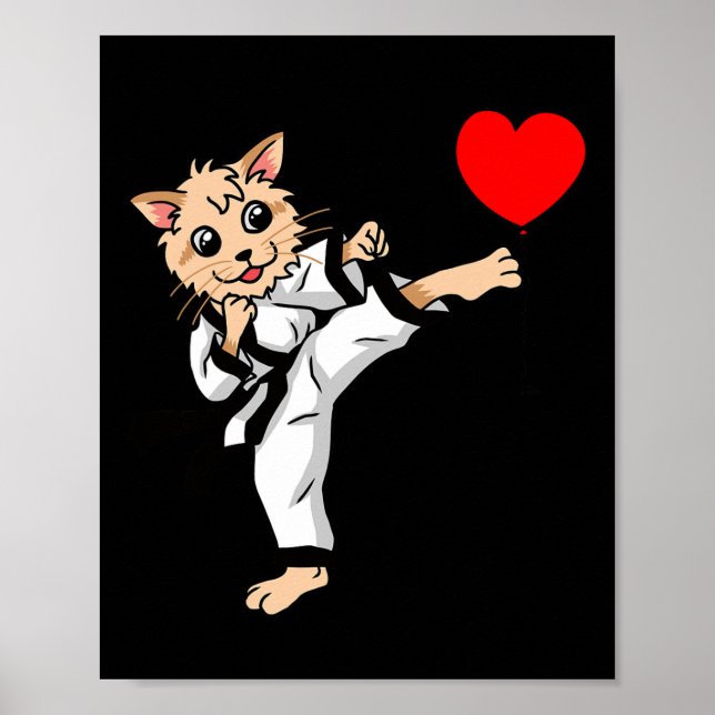 Póster Cumpleaños Corazón Saludos de Cumpleaños Gato Kara (Frente)